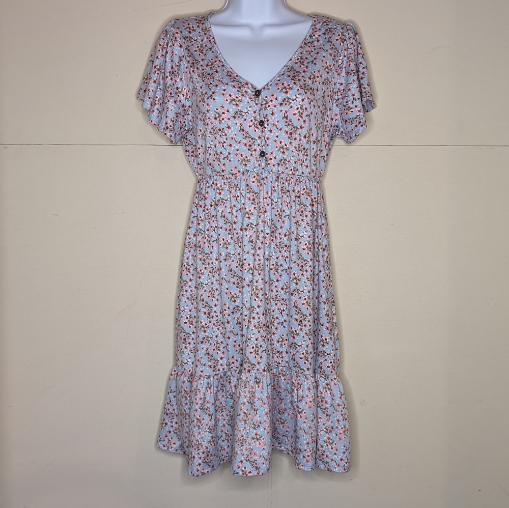 P.S.Kate Dress Floral Baby Doll Light Blue and Pink